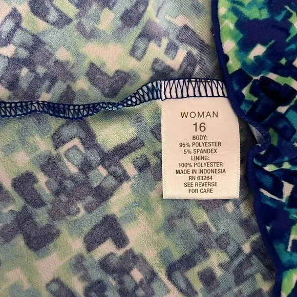 Luxe By Carmen Marc Valvo blue/green abstract sleeveless plus size dress… - Picture 6 of 7